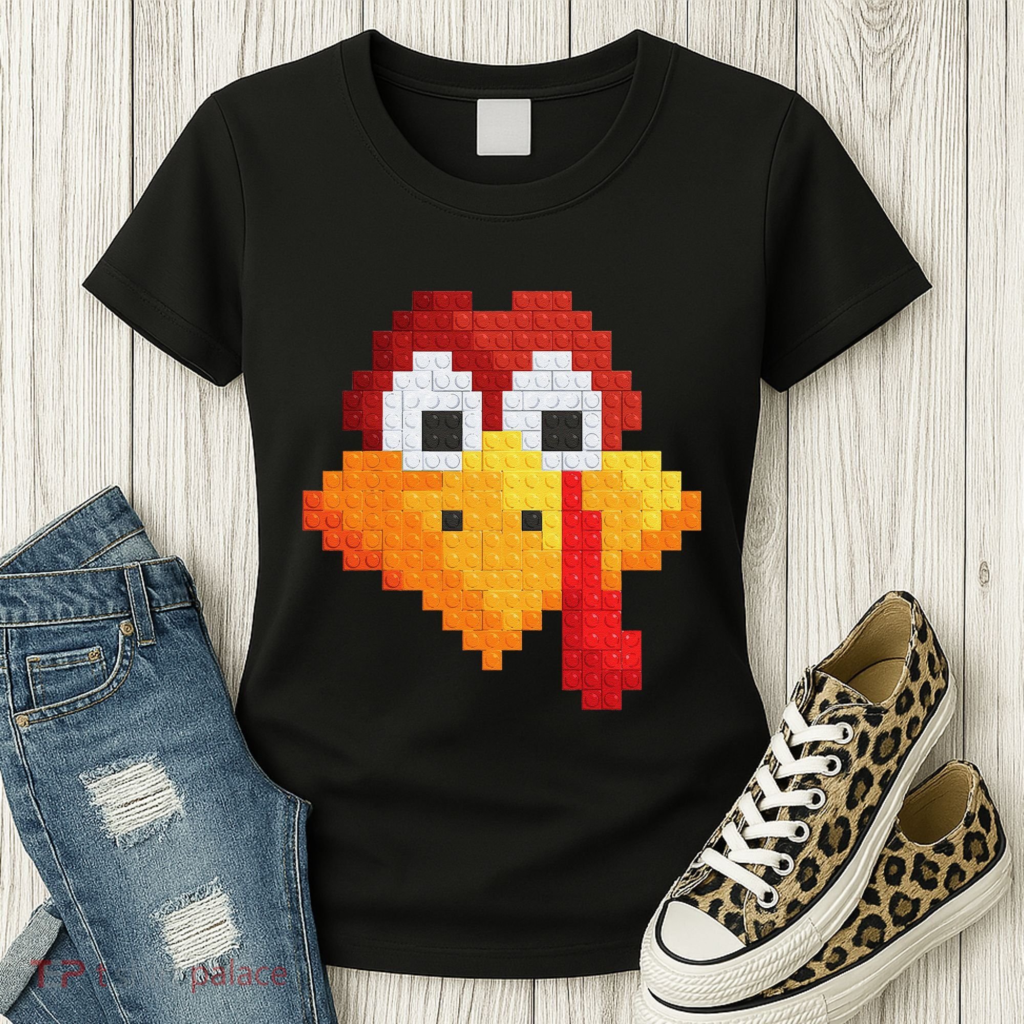 Thanksgiving Master Builder Turkey Face Building Blocks Women's T-Shirt