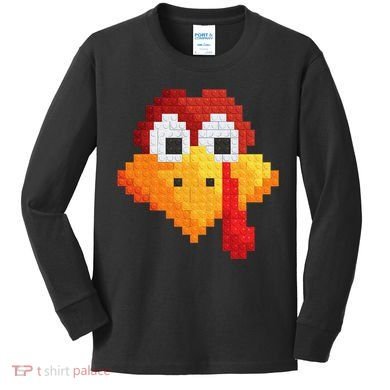 Thanksgiving Master Builder Turkey Face Building Blocks Kids Long Sleeve Shirt