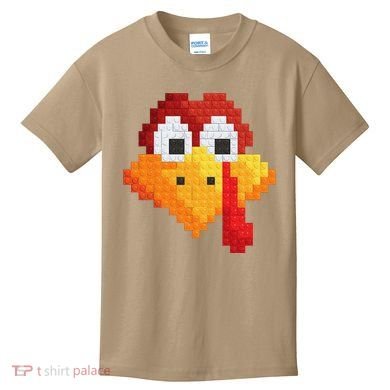 Thanksgiving Master Builder Turkey Face Building Blocks Kids T-Shirt