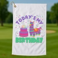 Todays My Birthday Llama Party Golf Towel thumb 1
