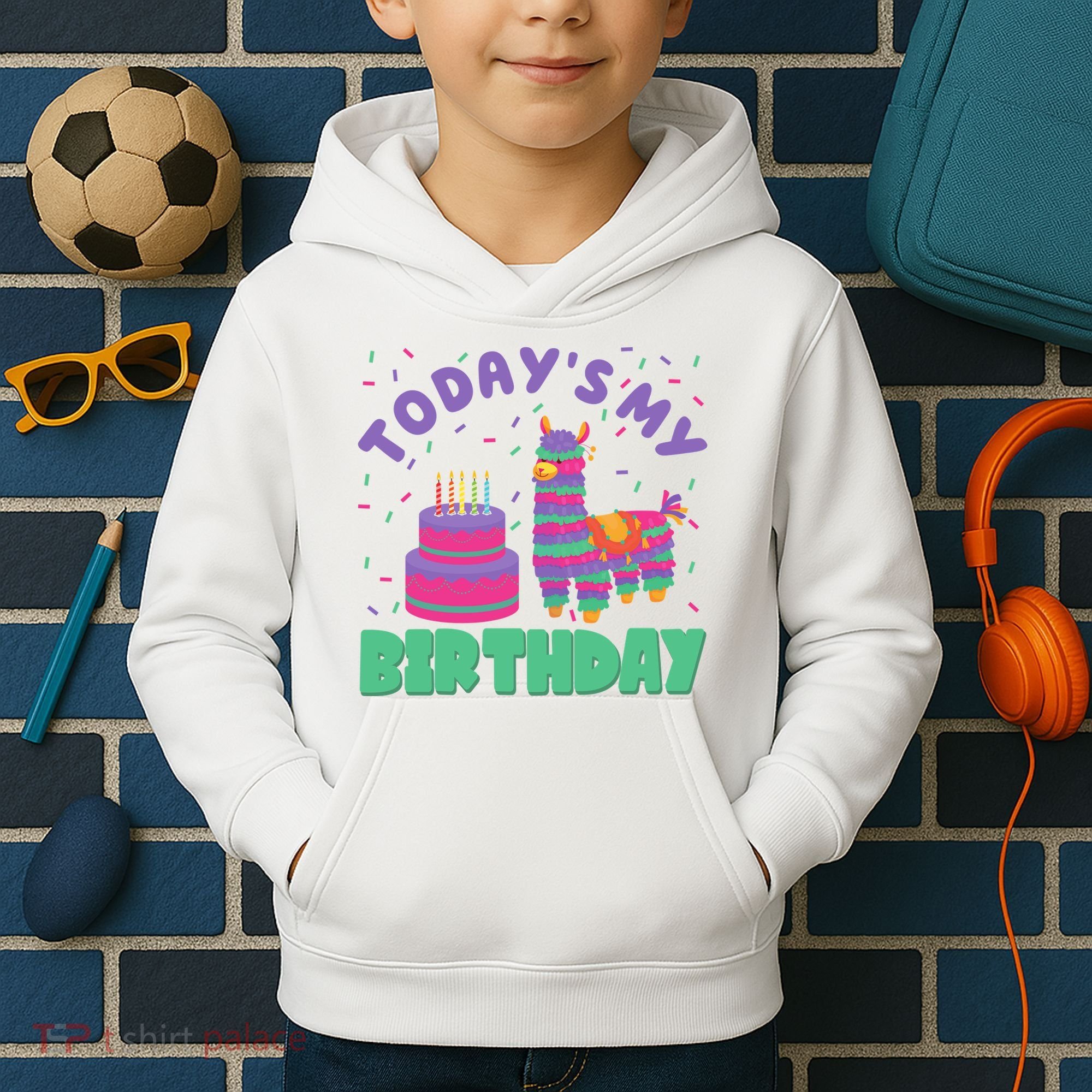 Todays My Birthday Llama Party Kids Hoodie