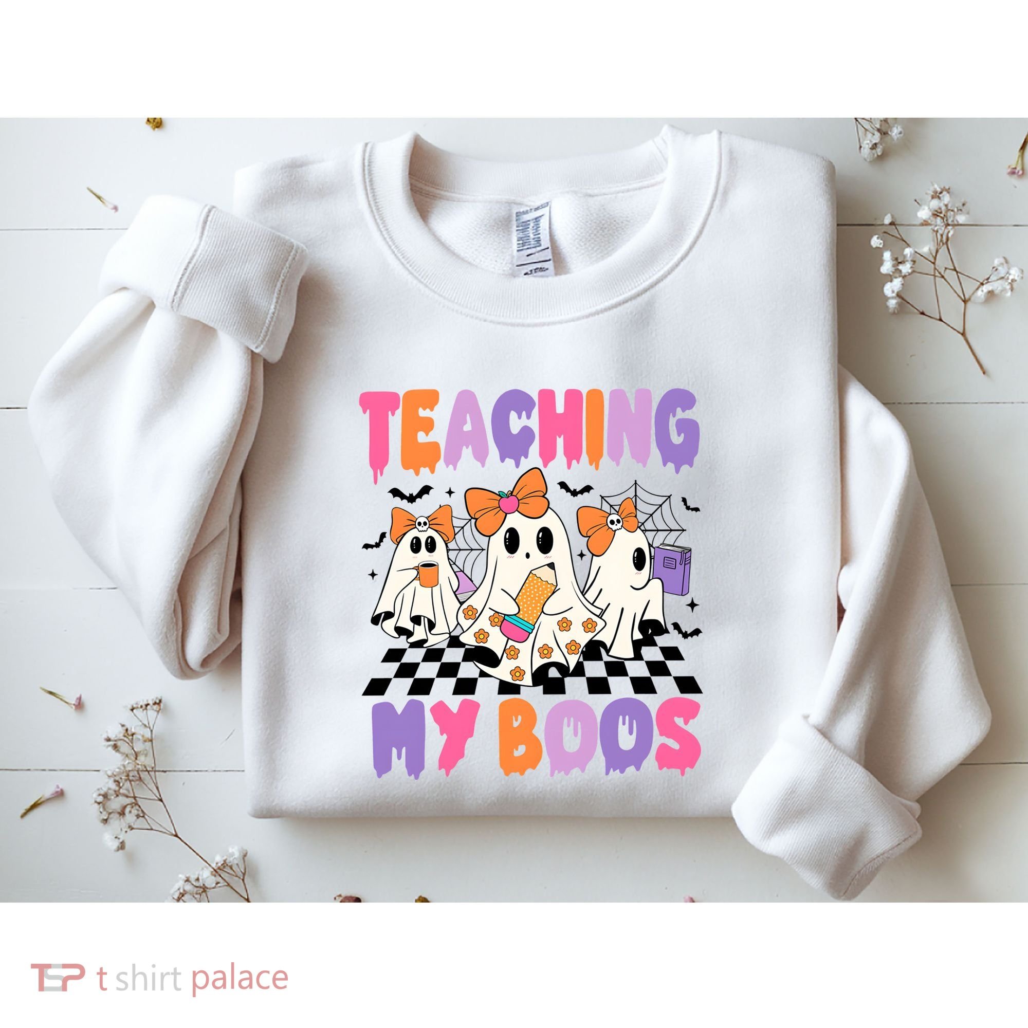 Teaching My Boos Coquette Ghost Teacher Sweatshirt