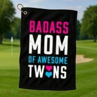Twin Mom Badass Mom Of Twins Awesome Twins Gift Golf Towel thumb 1