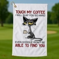 Touch My Coffee I Will Slap You So Hard Funny Cat Lover Gift Golf Towel thumb 1