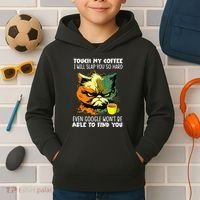 Touch My Coffee ILl Slap You So Hard Cat Face Feeling Kids Hoodie thumb 2