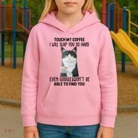 Touch My Coffee I Will Slap You So Hard Cat Coffee Lovers Kids Hoodie thumb 3