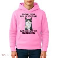 Touch My Coffee I Will Slap You So Hard Cat Coffee Lovers Kids Hoodie thumb 4