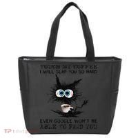 Touch My Coffee I Will Slap You So Hard Black Cat Coffee Tee Tote Bag thumb 0