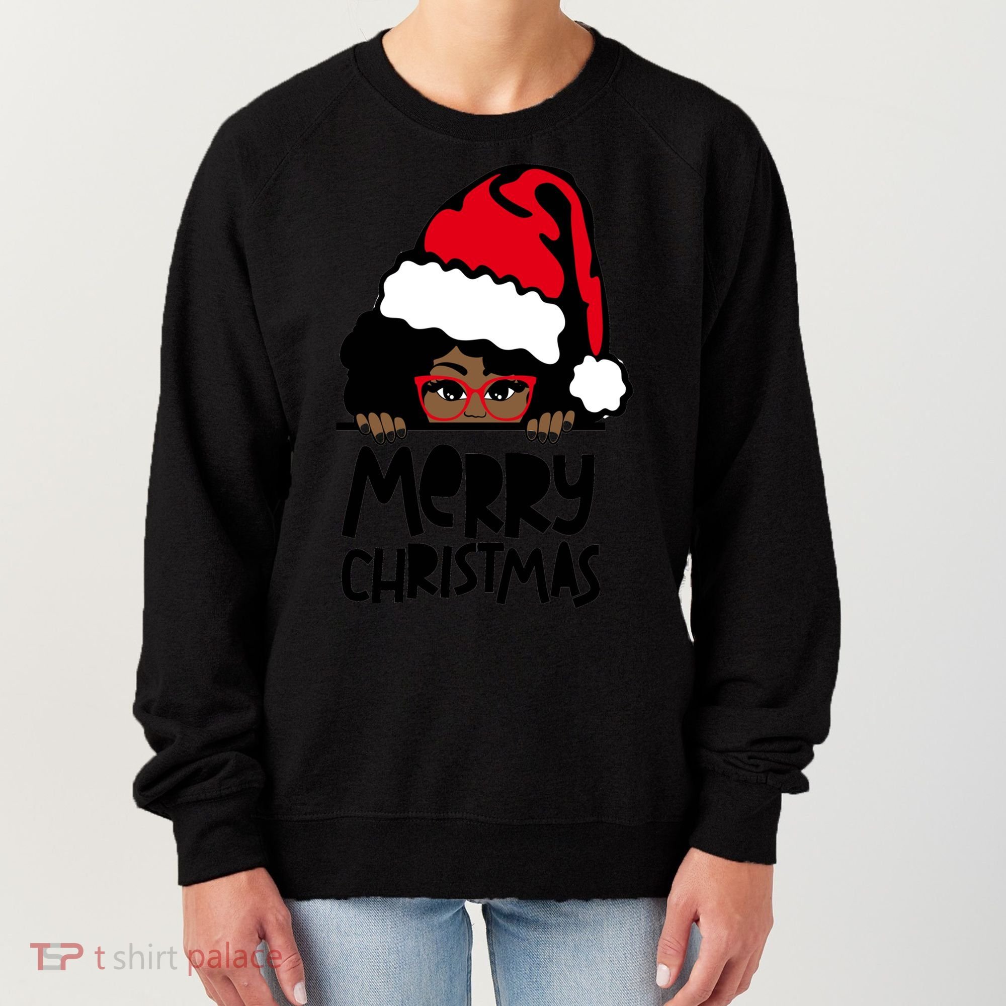 That Melanin Christmas Mrs Claus Santa Black Peeking Claus Cool Gift Women's Sweatshirt