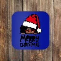 That Melanin Christmas Mrs Claus Santa Black Peeking Claus Cool Gift Coaster thumb 0