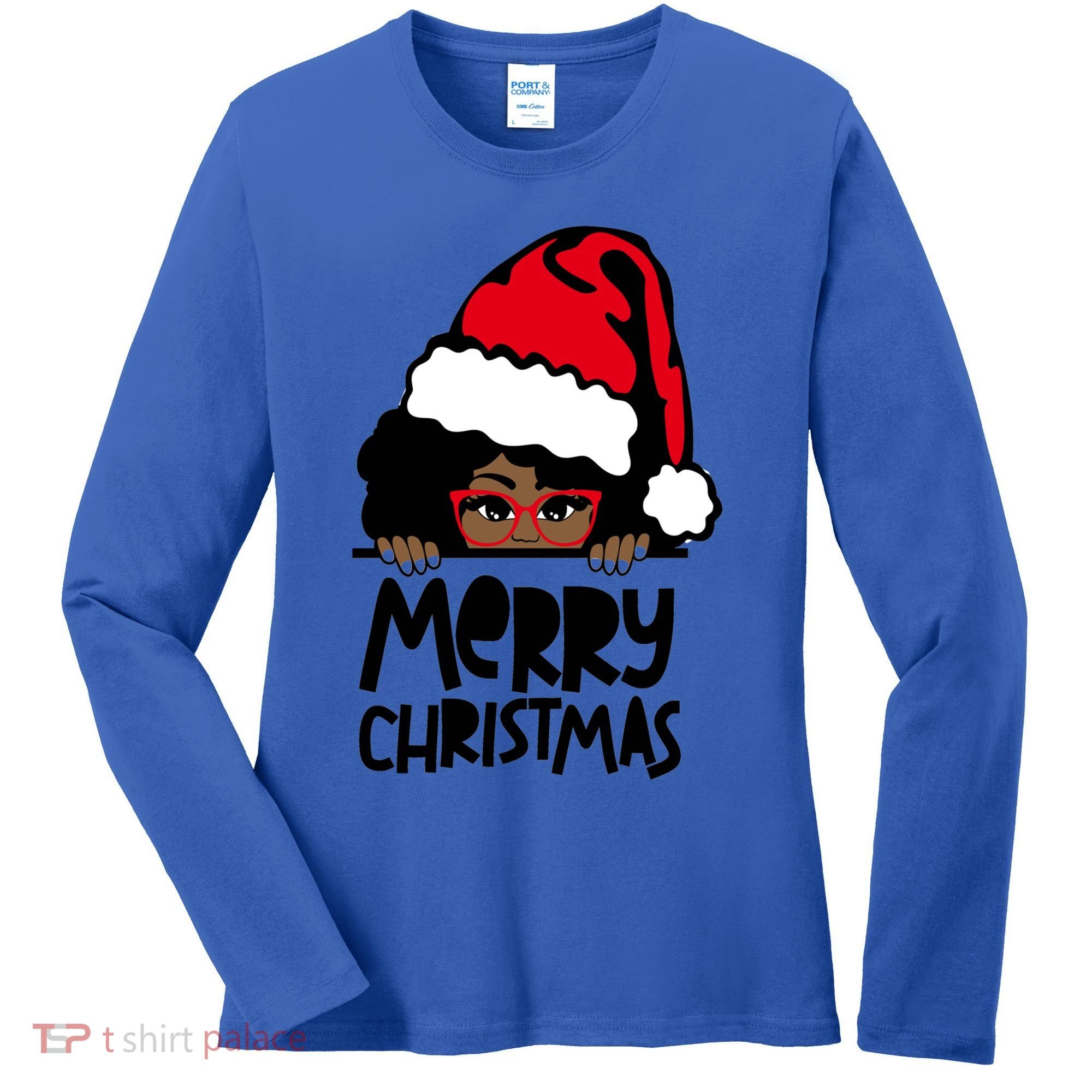 That Melanin Christmas Mrs Claus Santa Black Peeking Claus Cool Gift Women's Long Sleeve Shirt