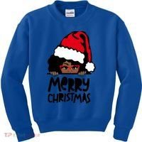 That Melanin Christmas Mrs Claus Santa Black Peeking Claus Cool Gift Kids Sweatshirt thumb 0