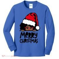 That Melanin Christmas Mrs Claus Santa Black Peeking Claus Cool Gift Kids Long Sleeve Shirt thumb 0
