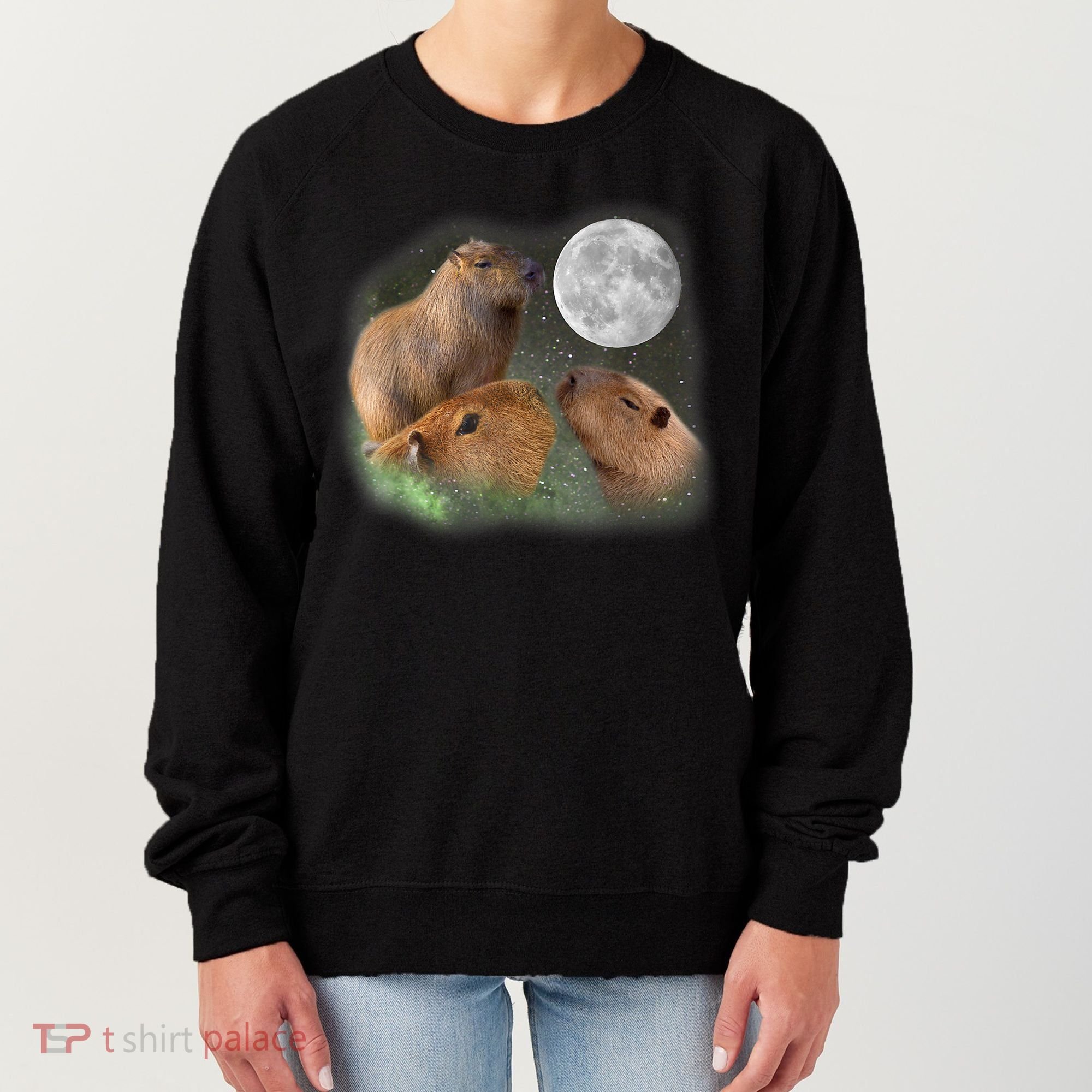 Three Moon Capybaras Cute Gift Funny Cute Animal Parody Tee Women's Sweatshirt