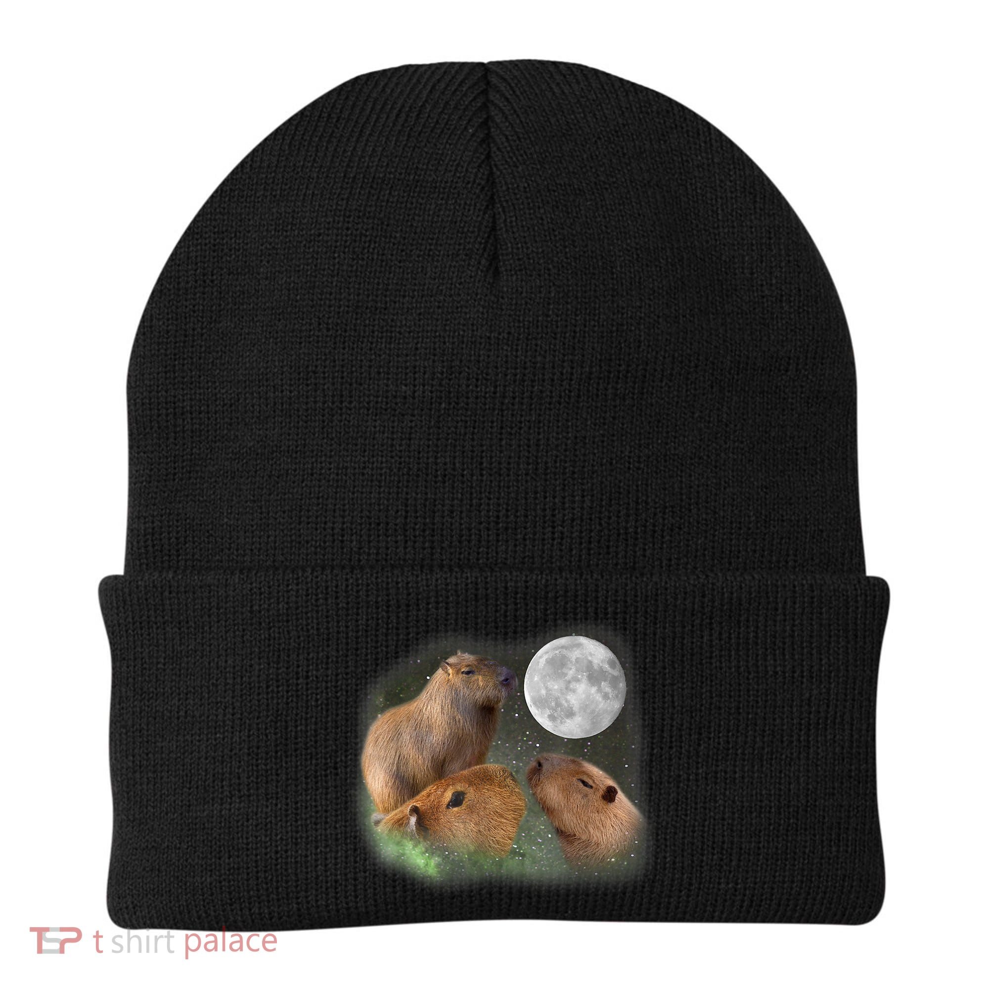 Three Moon Capybaras Cute Gift Funny Cute Animal Parody Tee Beanie