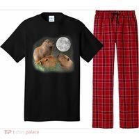 Three Moon Capybaras Cute Gift Funny Cute Animal Parody Tee Pajama Set thumb 0