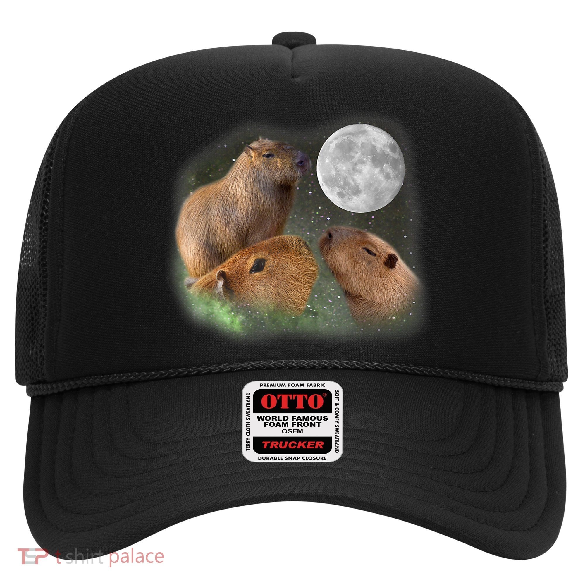 Three Moon Capybaras Cute Gift Funny Cute Animal Parody Tee Hat