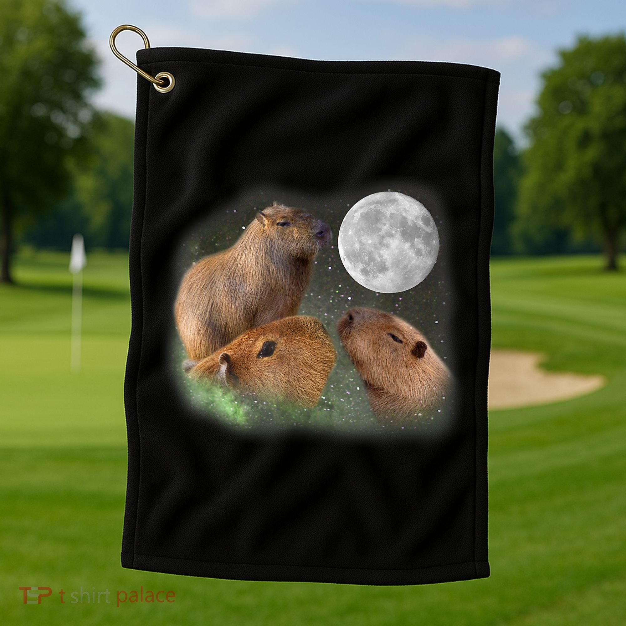 Three Moon Capybaras Cute Gift Funny Cute Animal Parody Tee Golf Towel
