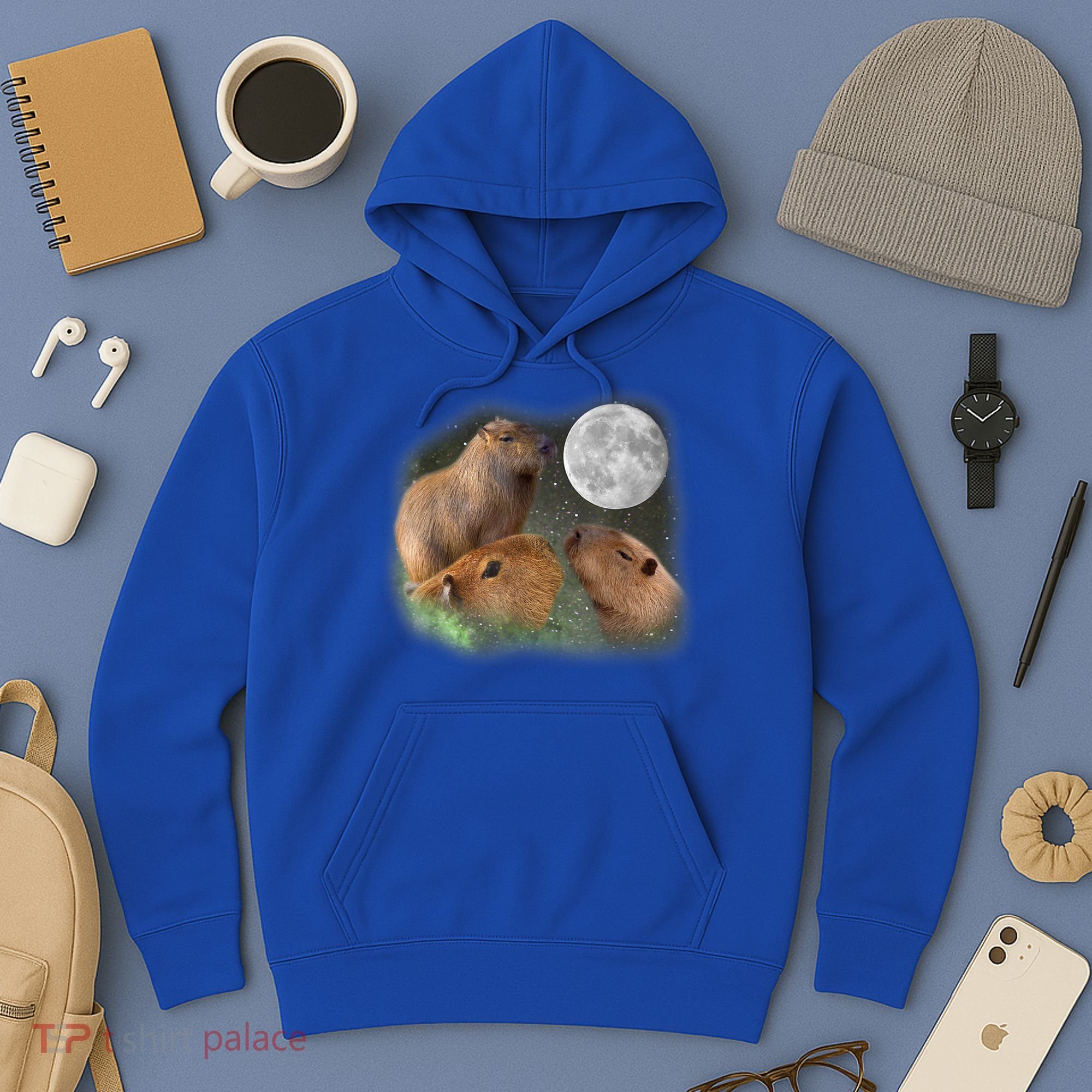 Three Moon Capybaras Cute Gift Funny Cute Animal Parody Tee Hoodie