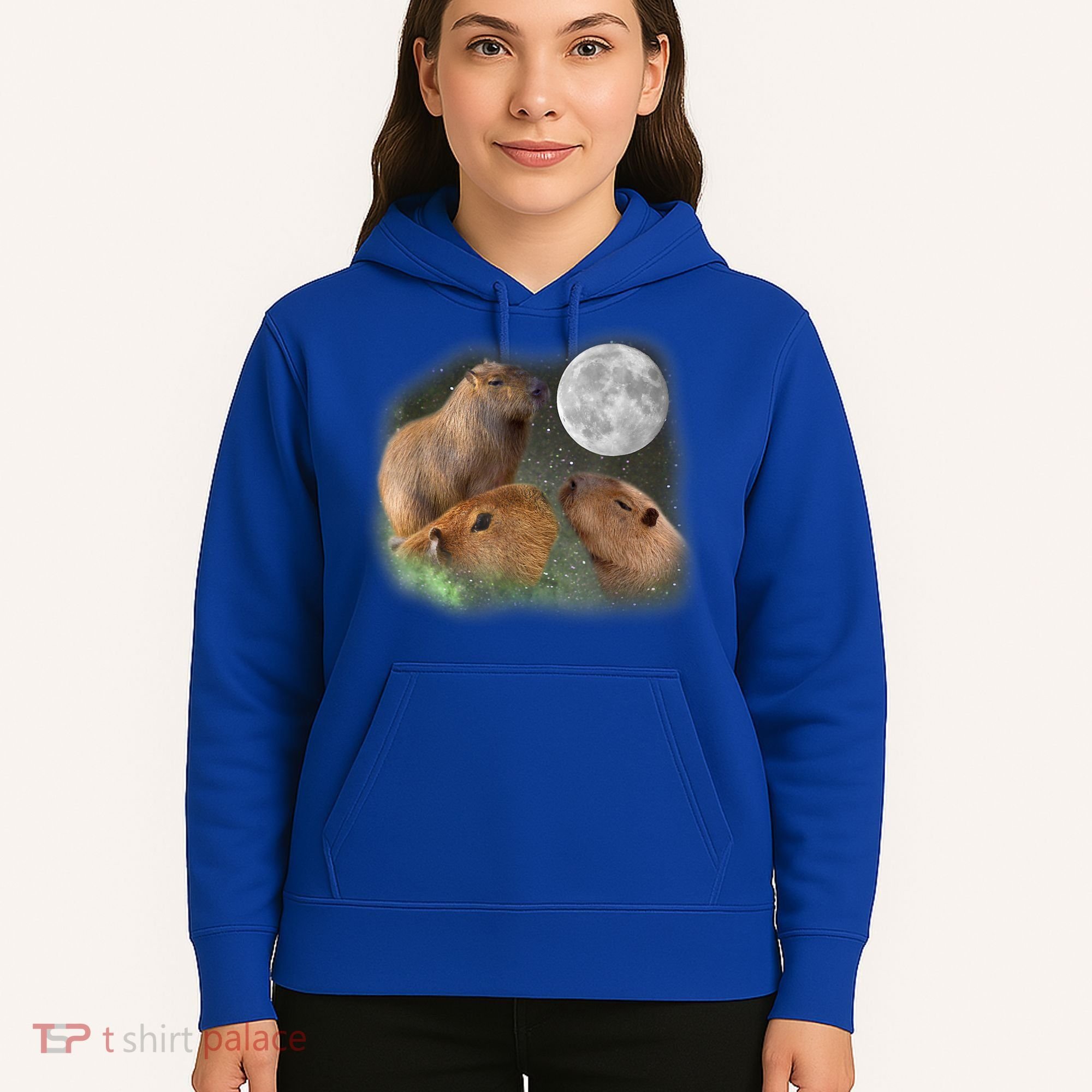 Three Moon Capybaras Cute Gift Funny Cute Animal Parody Tee Hoodie