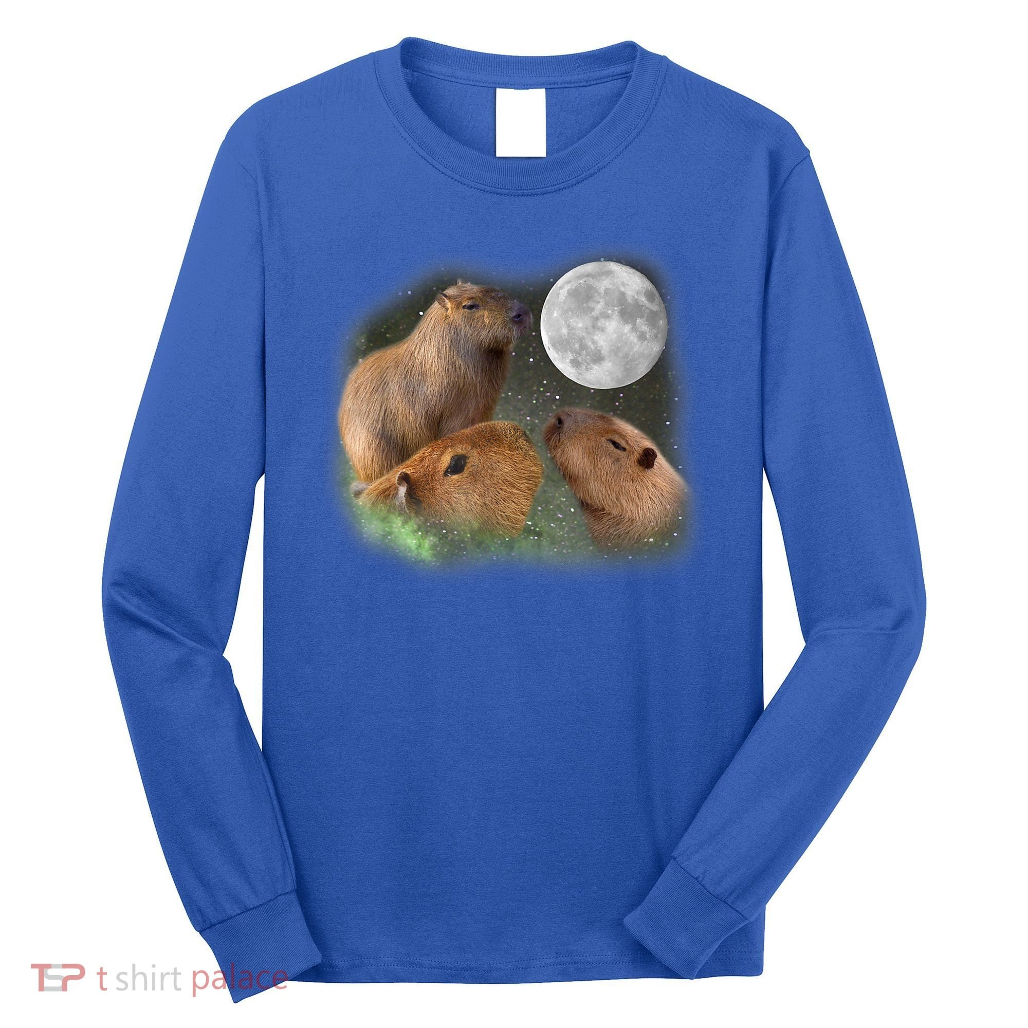 Three Moon Capybaras Cute Gift Funny Cute Animal Parody Tee Long Sleeve Shirt