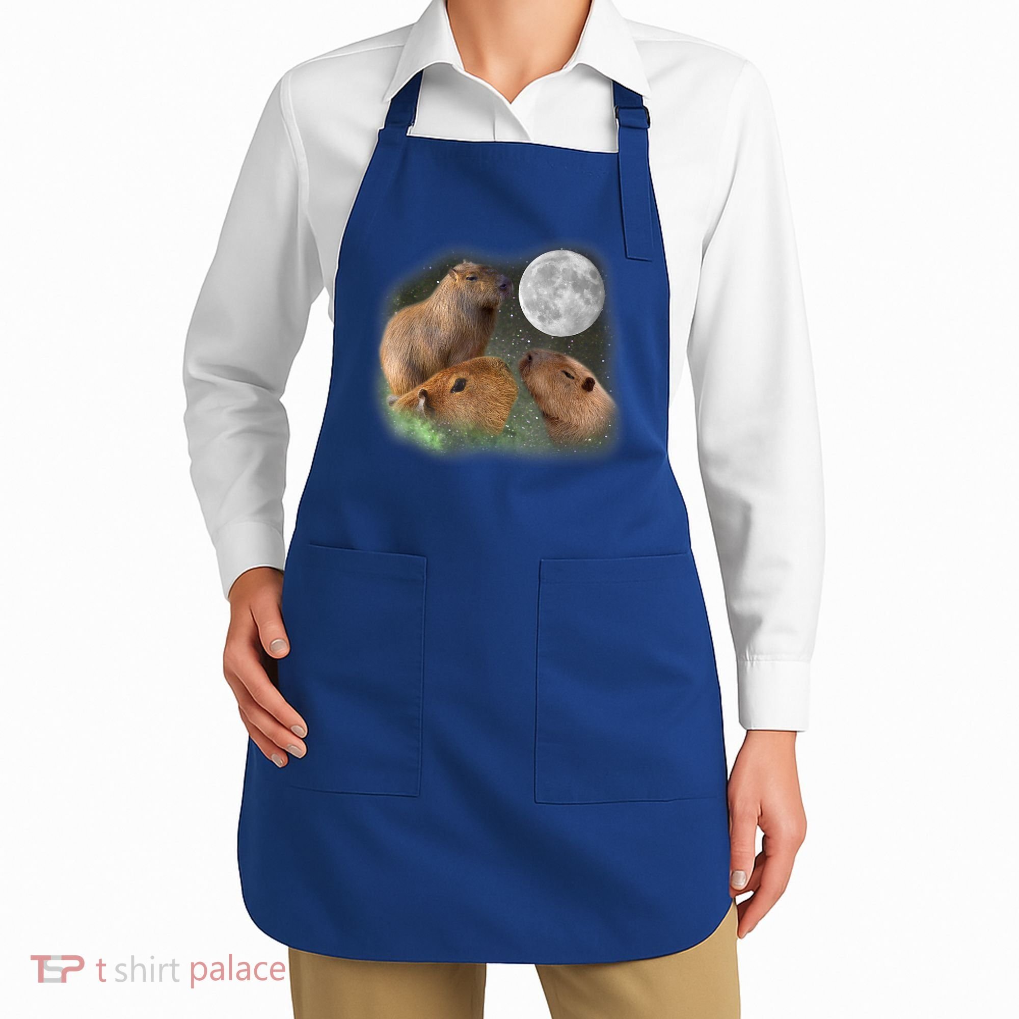 Three Moon Capybaras Cute Gift Funny Cute Animal Parody Tee Apron