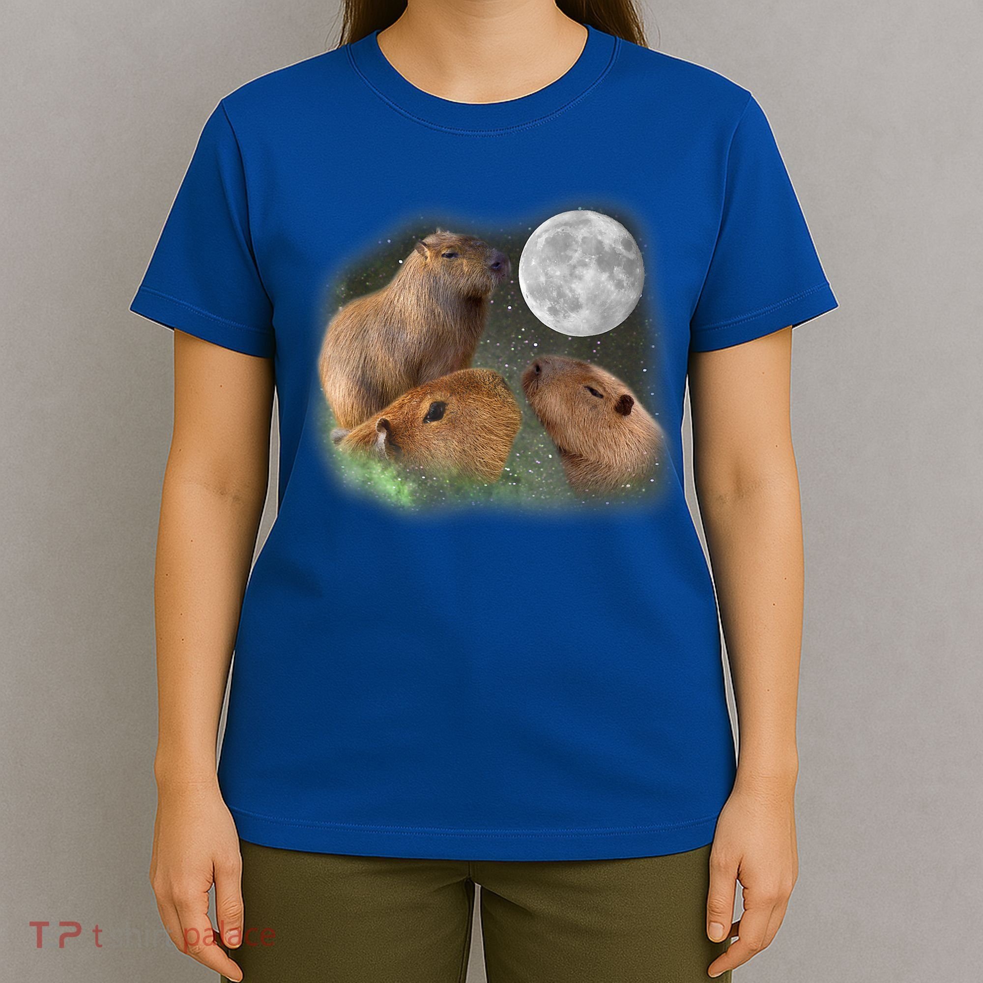 Three Moon Capybaras Cute Gift Funny Cute Animal Parody Tee T-Shirt