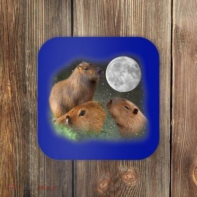 Three Moon Capybaras Cute Gift Funny Cute Animal Parody Tee Coaster