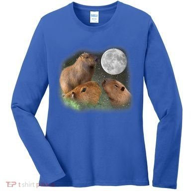 Three Moon Capybaras Cute Gift Funny Cute Animal Parody Tee Women's Long Sleeve Shirt