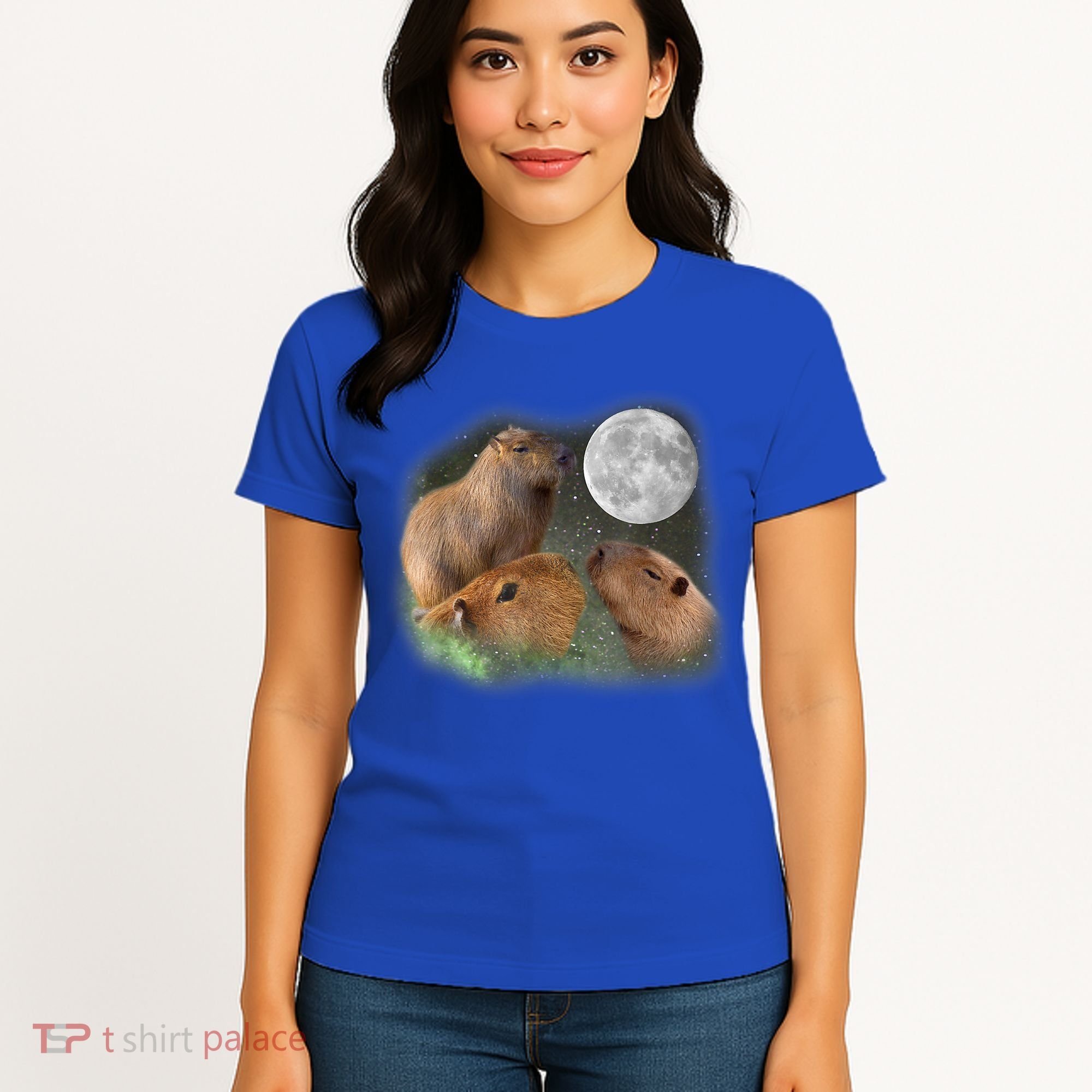 Three Moon Capybaras Cute Gift Funny Cute Animal Parody Tee Women's T-Shirt