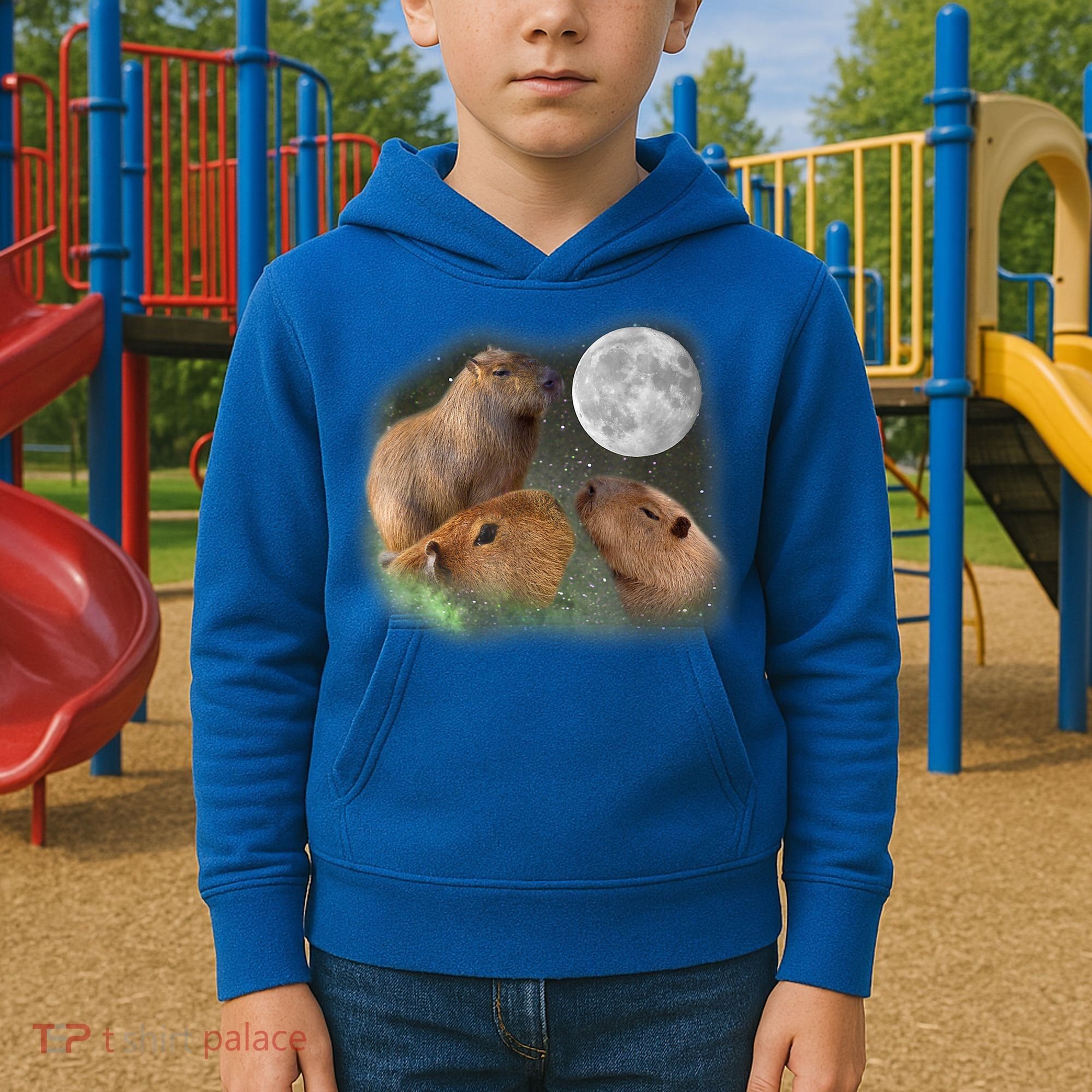 Three Moon Capybaras Cute Gift Funny Cute Animal Parody Tee Kids Hoodie