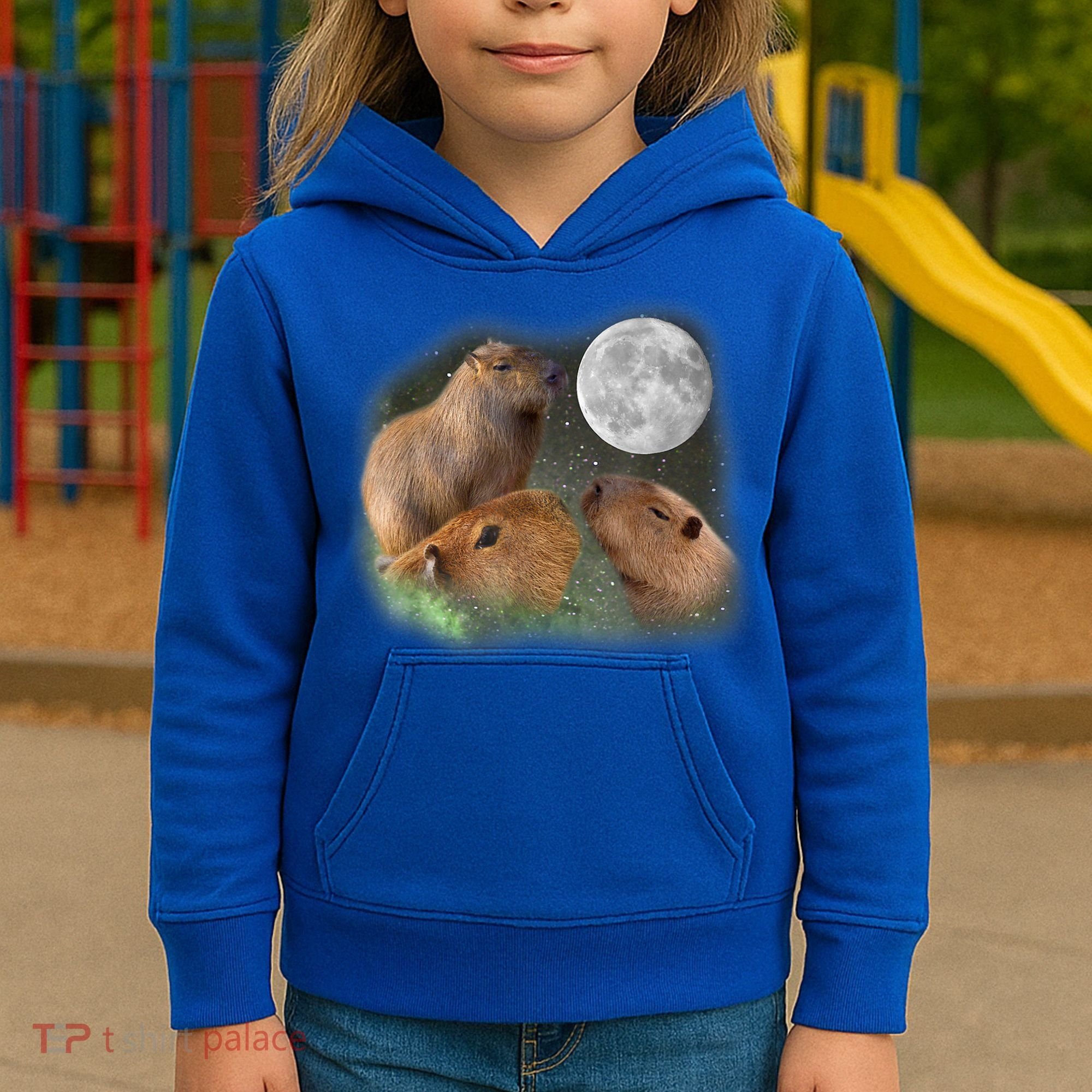 Three Moon Capybaras Cute Gift Funny Cute Animal Parody Tee Kids Hoodie