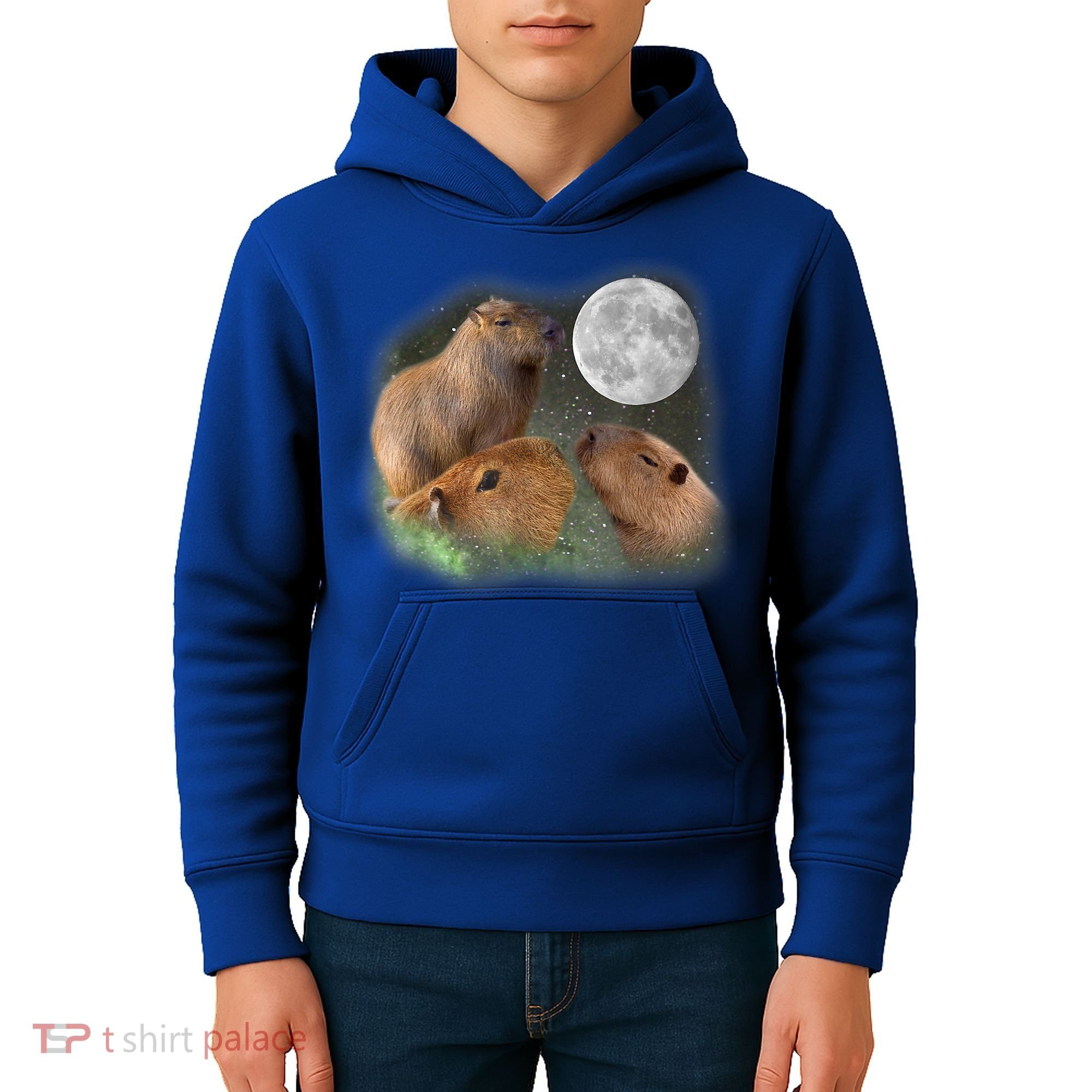 Three Moon Capybaras Cute Gift Funny Cute Animal Parody Tee Kids Hoodie