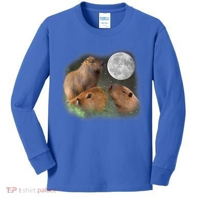 Three Moon Capybaras Cute Gift Funny Cute Animal Parody Tee Kids Long Sleeve Shirt