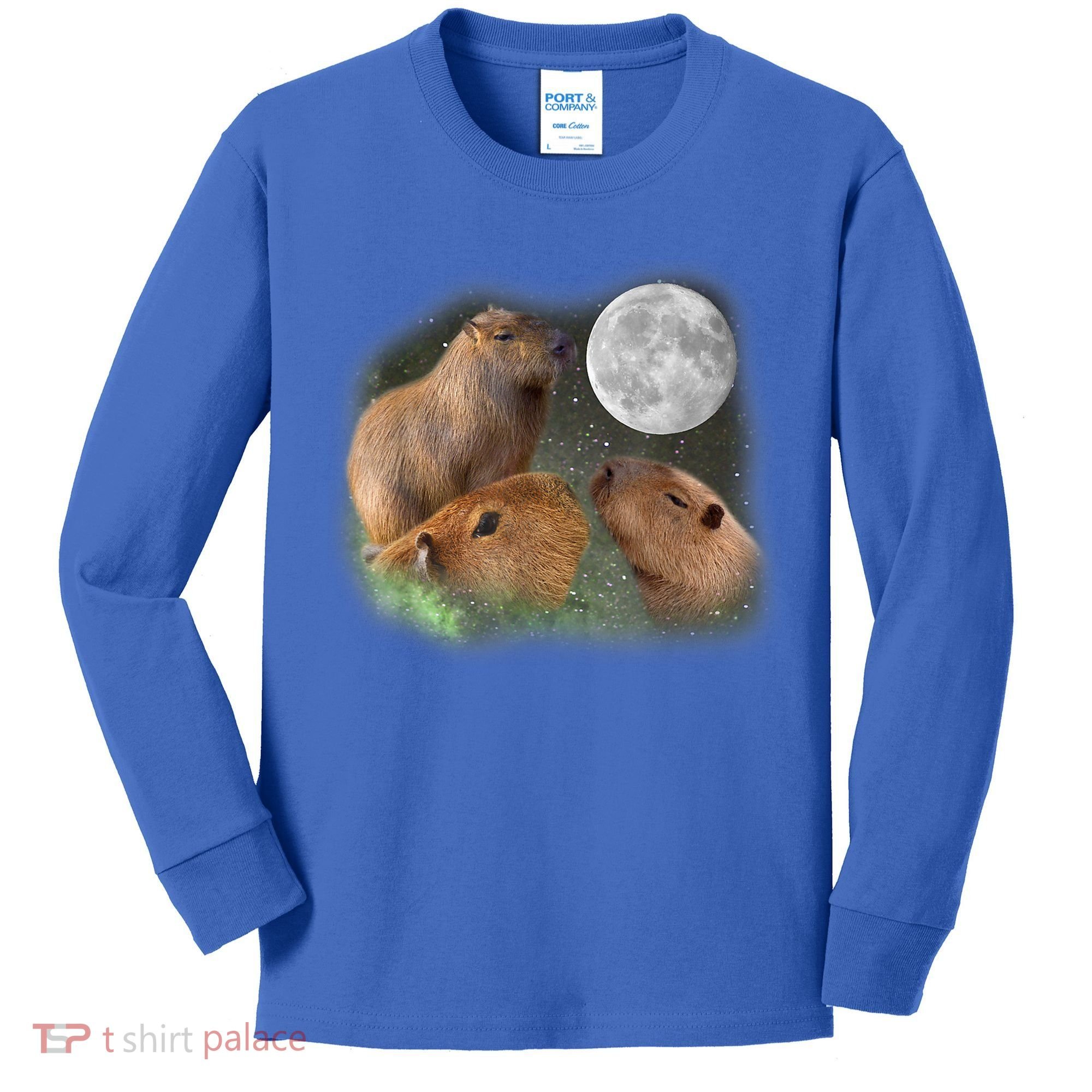 Three Moon Capybaras Cute Gift Funny Cute Animal Parody Tee Kids Long Sleeve Shirt