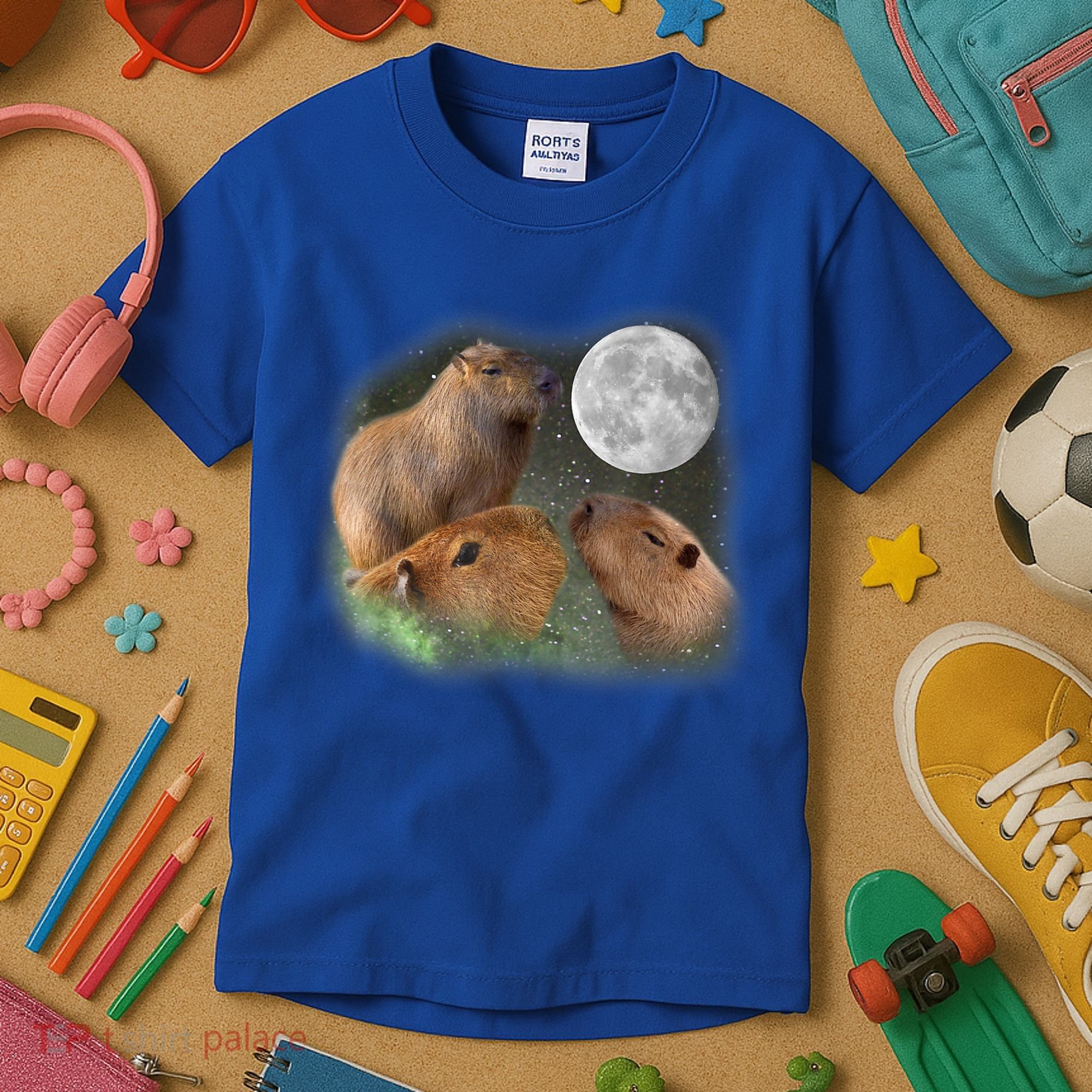 Three Moon Capybaras Cute Gift Funny Cute Animal Parody Tee Kids T-Shirt