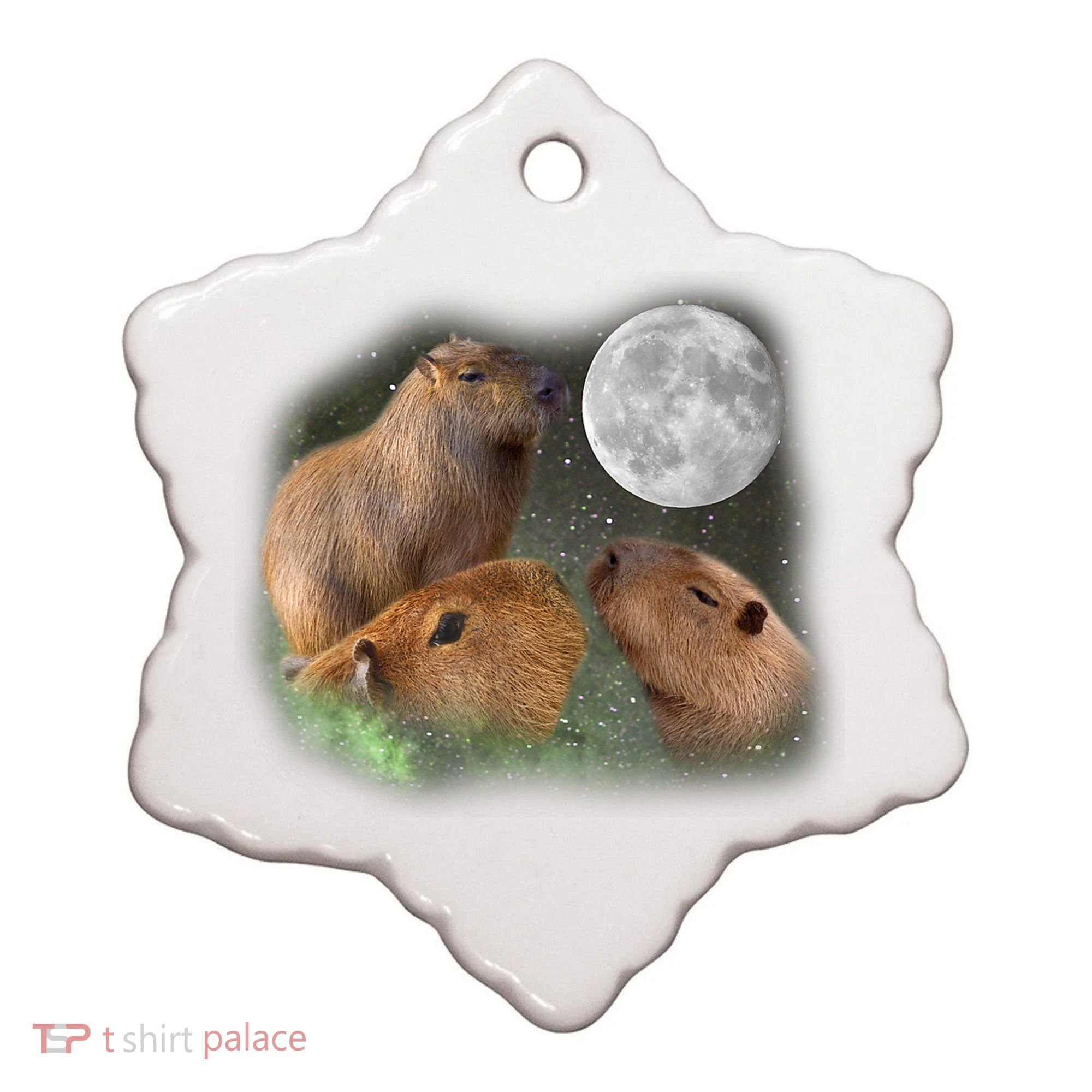 Three Moon Capybaras Cute Gift Funny Cute Animal Parody Tee Ceramic Ornament