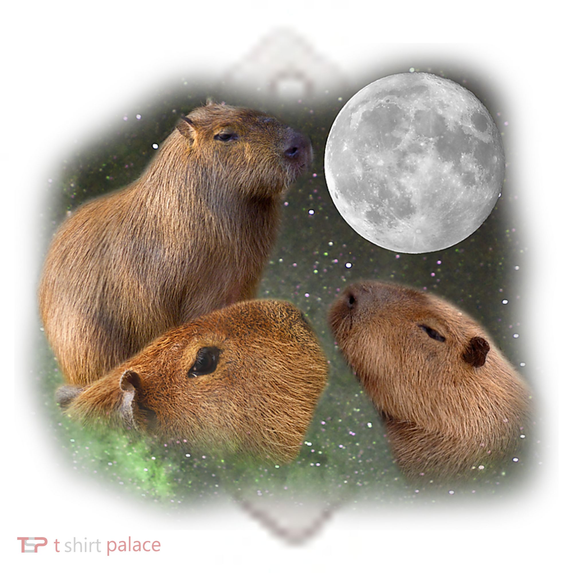 Three Moon Capybaras Cute Gift Funny Cute Animal Parody Tee Ceramic Ornament