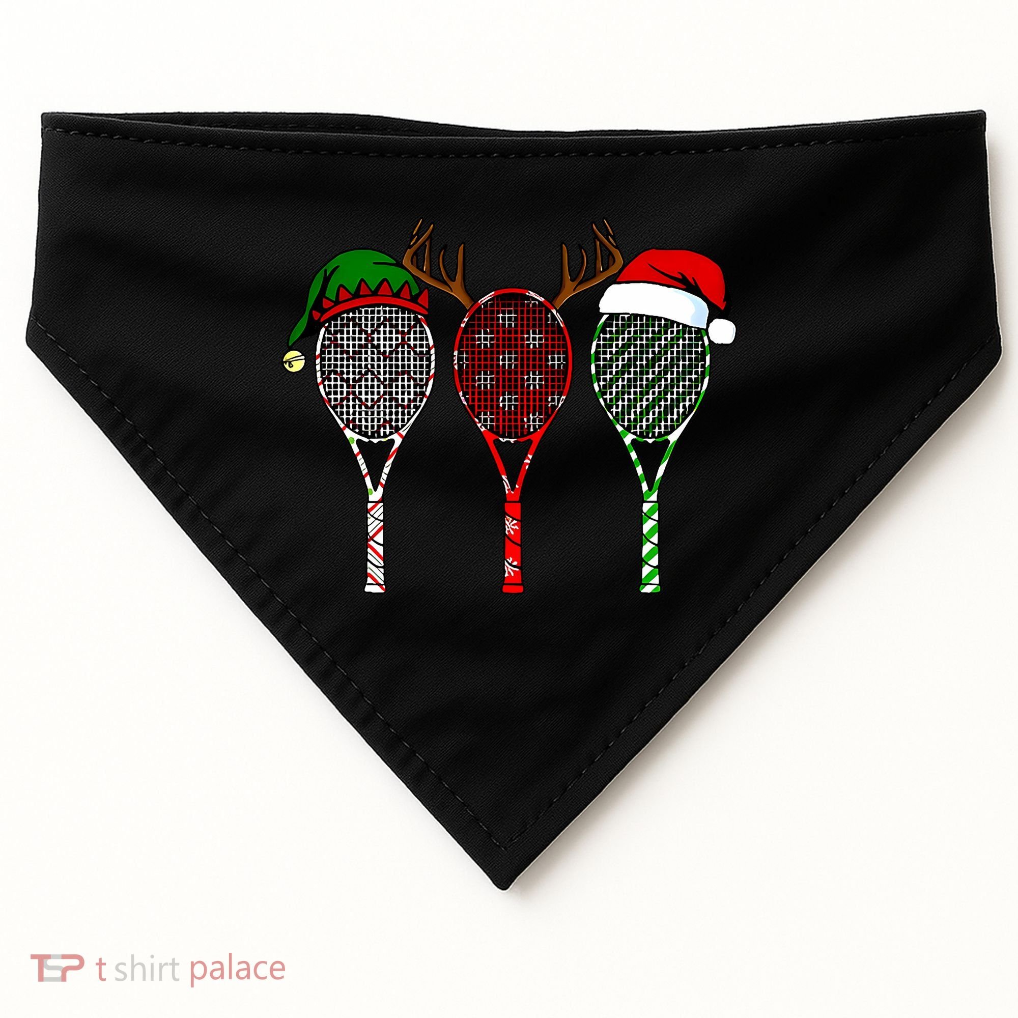 Tennis Merry Chistmas 3 Tennis Racket Christmas USA-Made Doggie Bandana