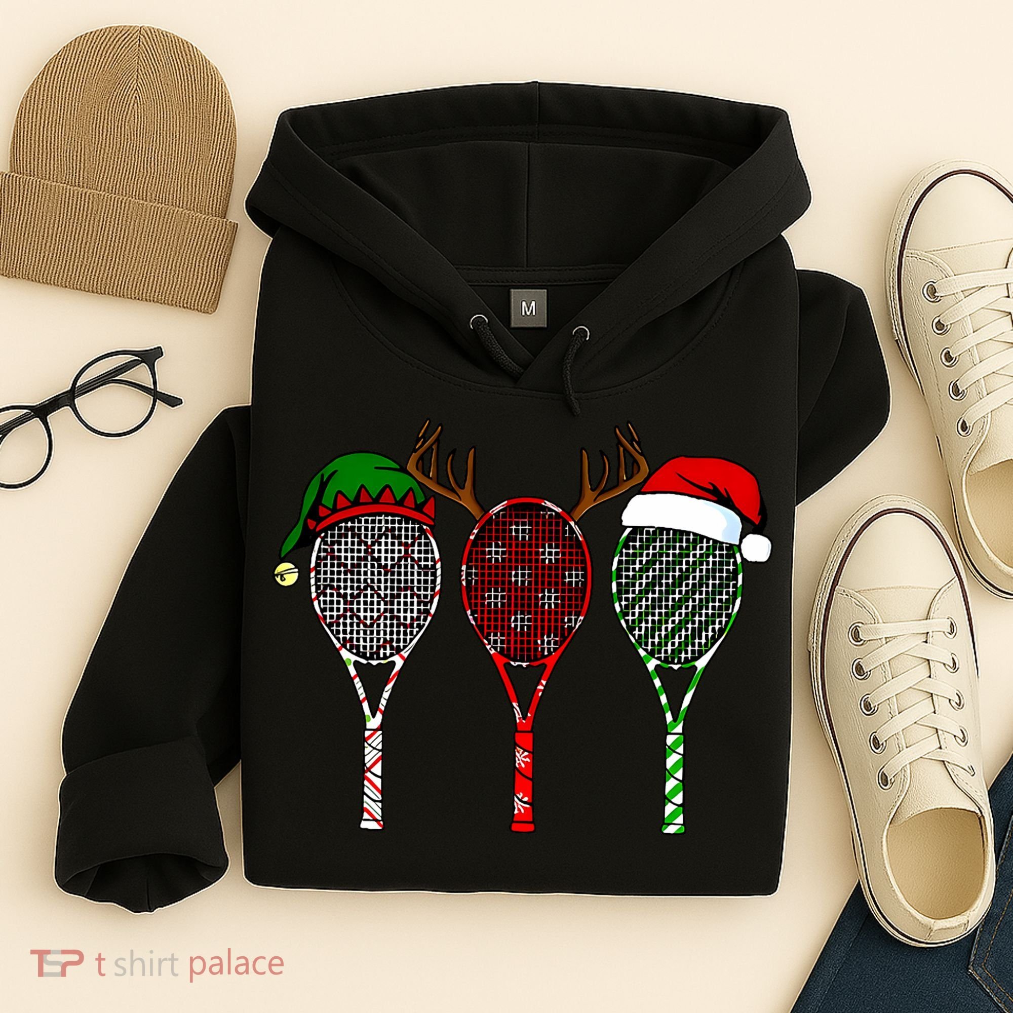 Tennis Merry Chistmas 3 Tennis Racket Christmas Hoodie