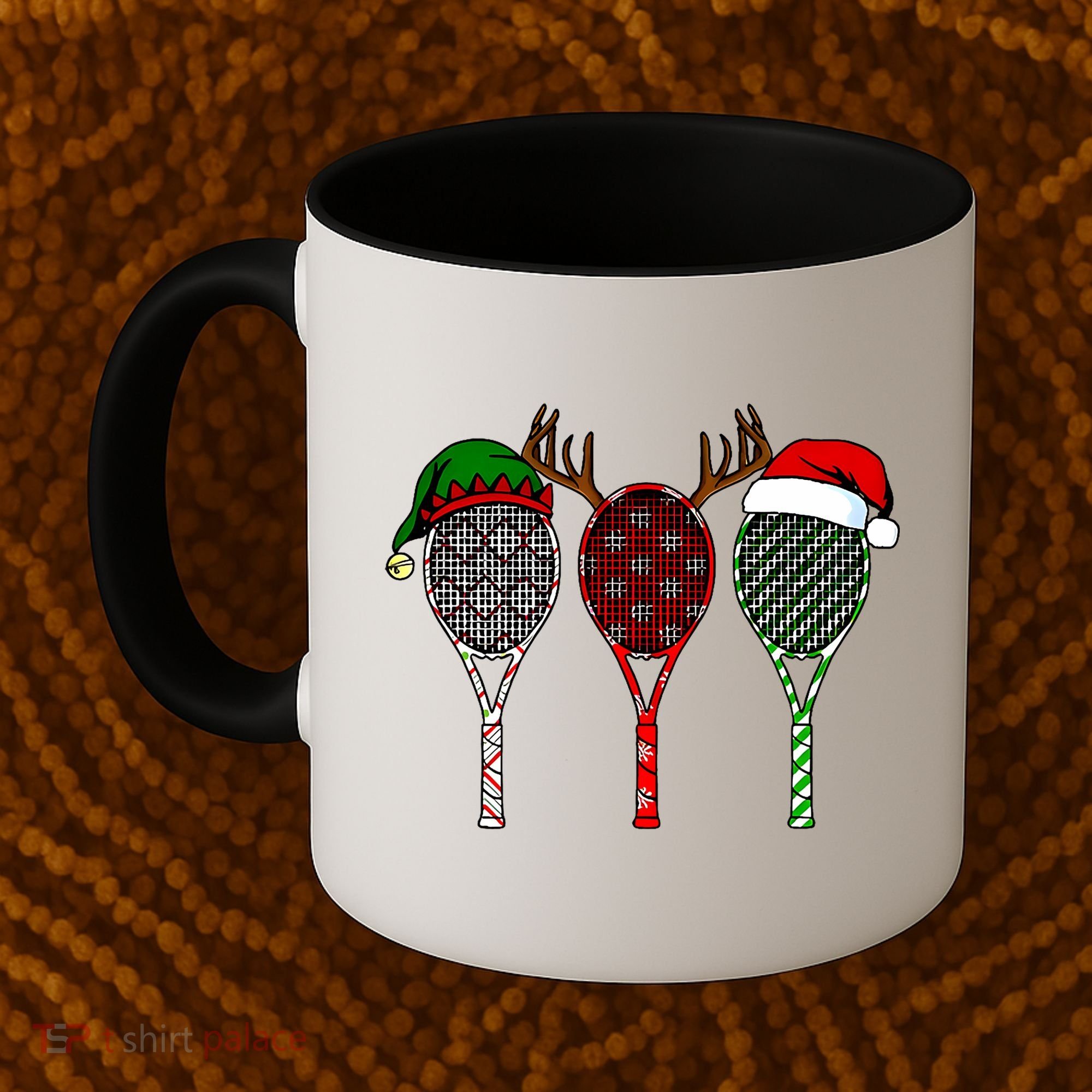 Tennis Merry Chistmas 3 Tennis Racket Christmas Coffee Mug