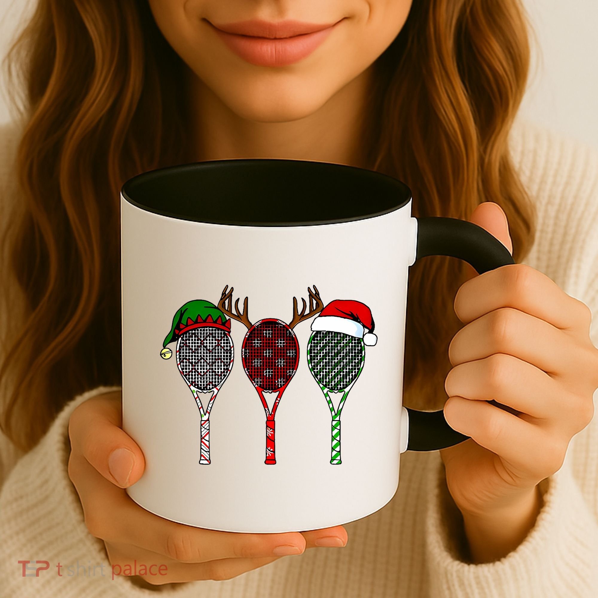 Tennis Merry Chistmas 3 Tennis Racket Christmas Coffee Mug