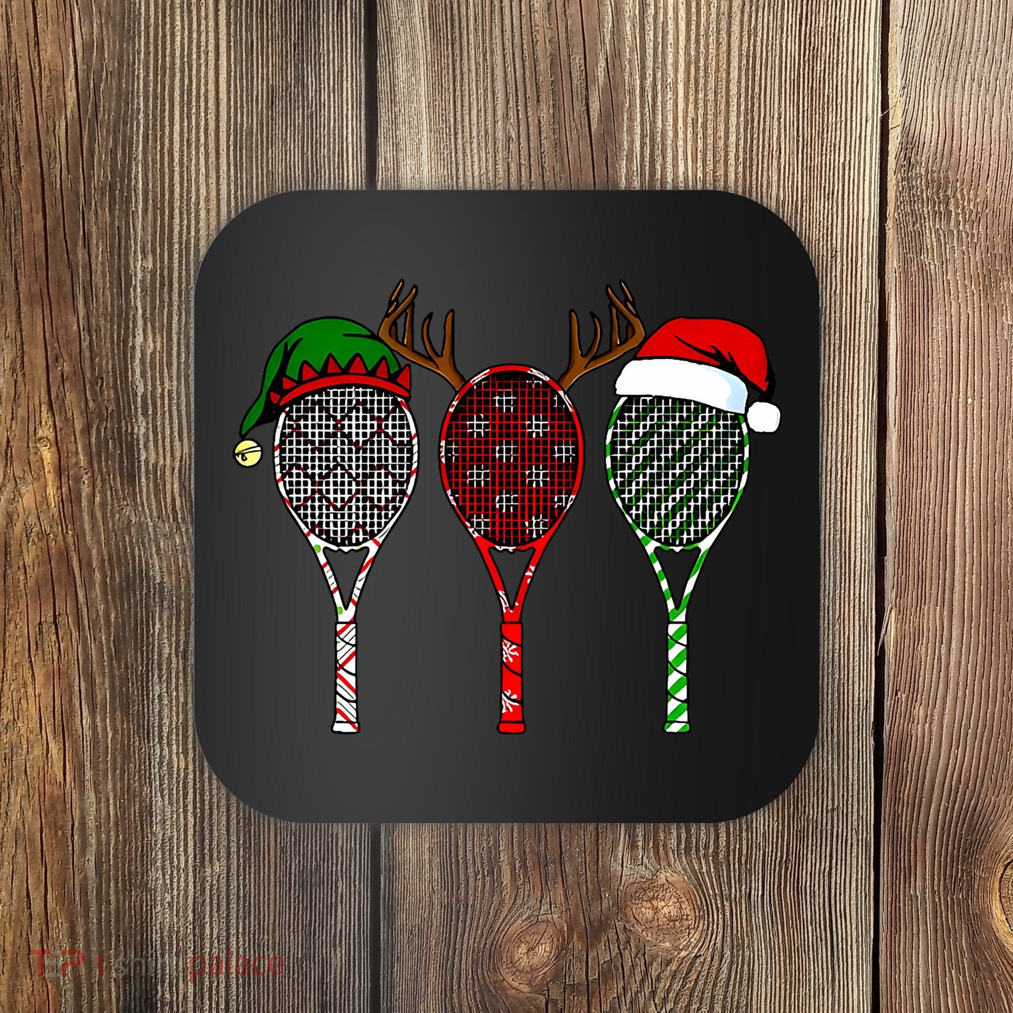 Tennis Merry Chistmas 3 Tennis Racket Christmas Coaster