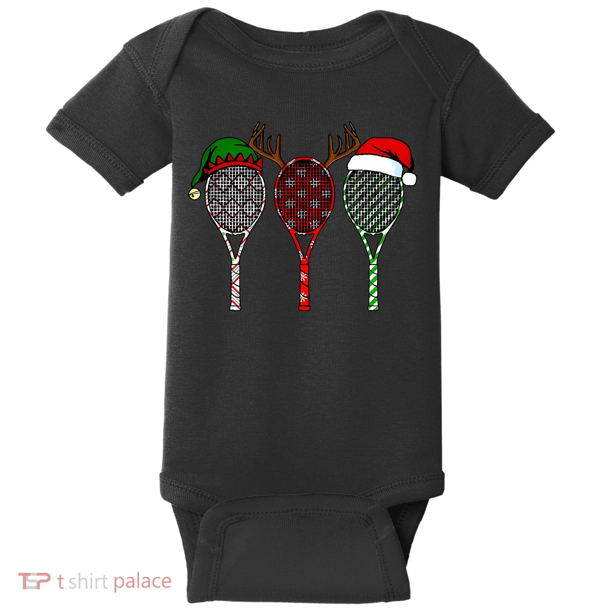 Tennis Merry Chistmas 3 Tennis Racket Christmas Baby Bodysuit