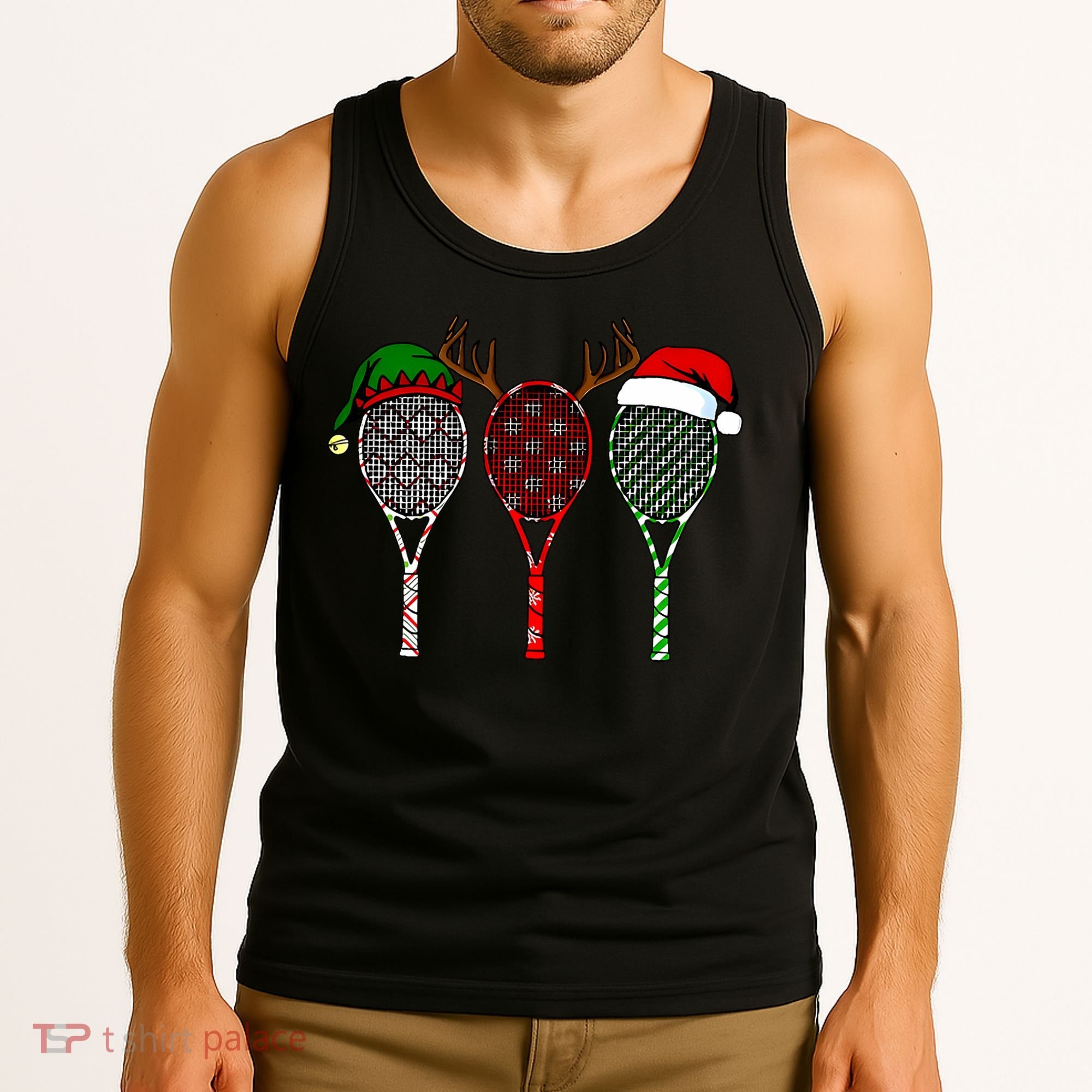 Tennis Merry Chistmas 3 Tennis Racket Christmas Tank Top