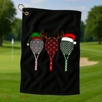 Tennis Merry Chistmas 3 Tennis Racket Christmas Golf Towel thumb 1