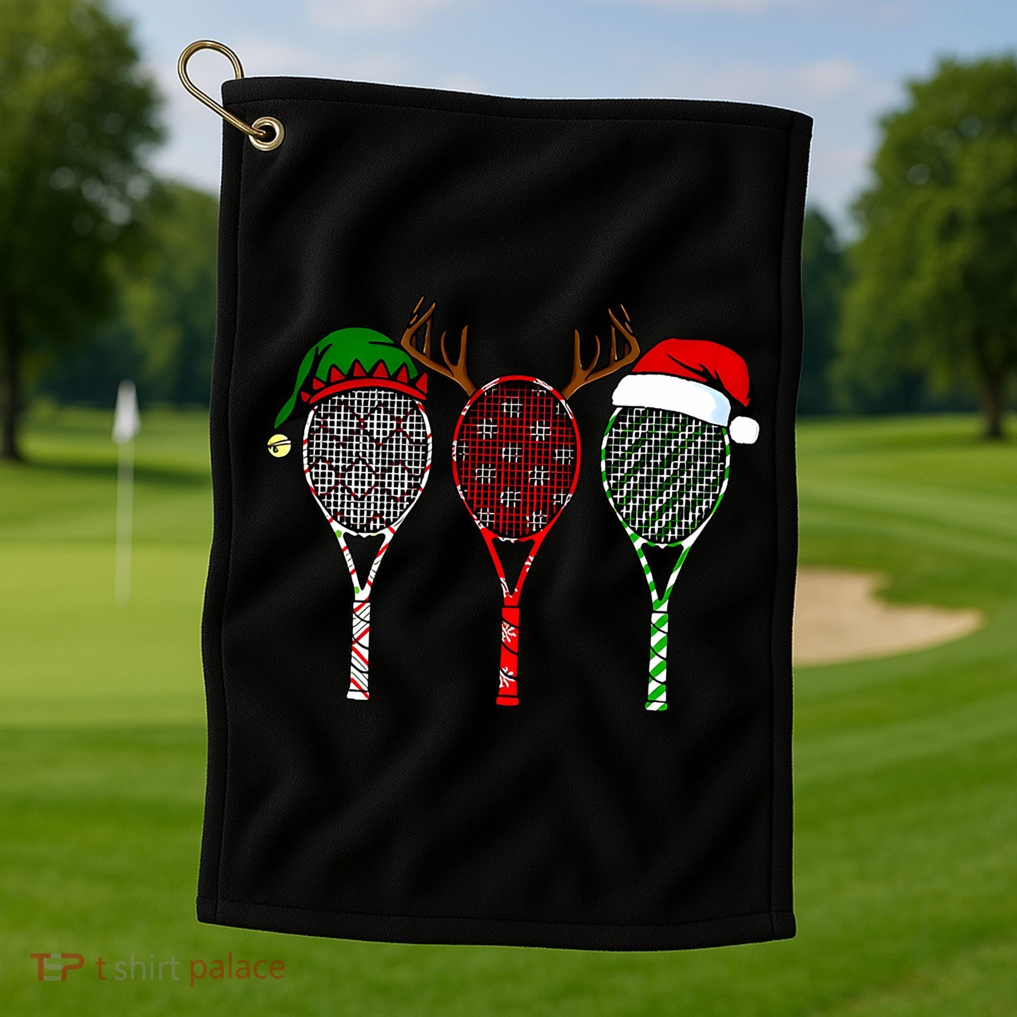 Tennis Merry Chistmas 3 Tennis Racket Christmas Golf Towel