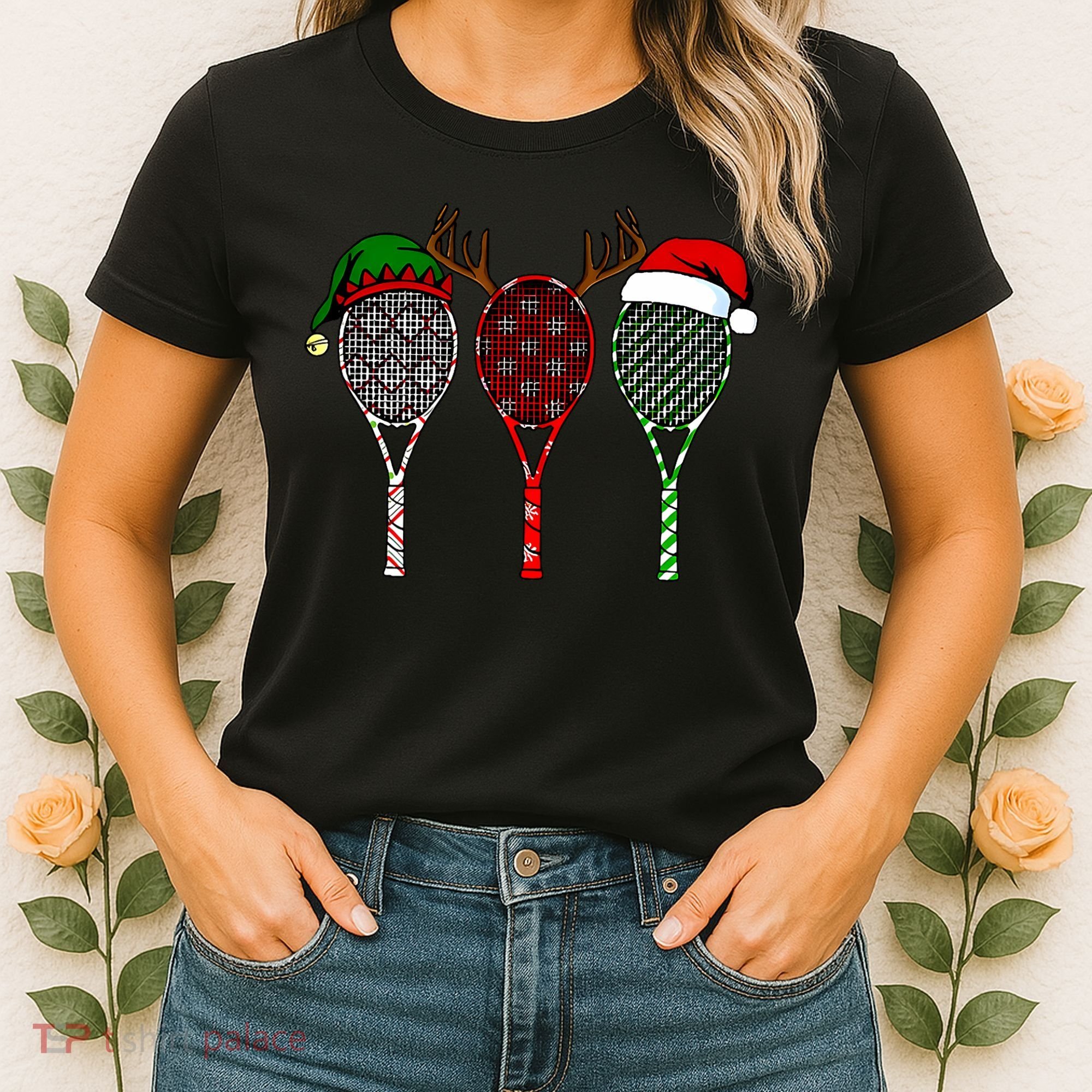 Tennis Merry Chistmas 3 Tennis Racket Christmas Women's T-Shirt