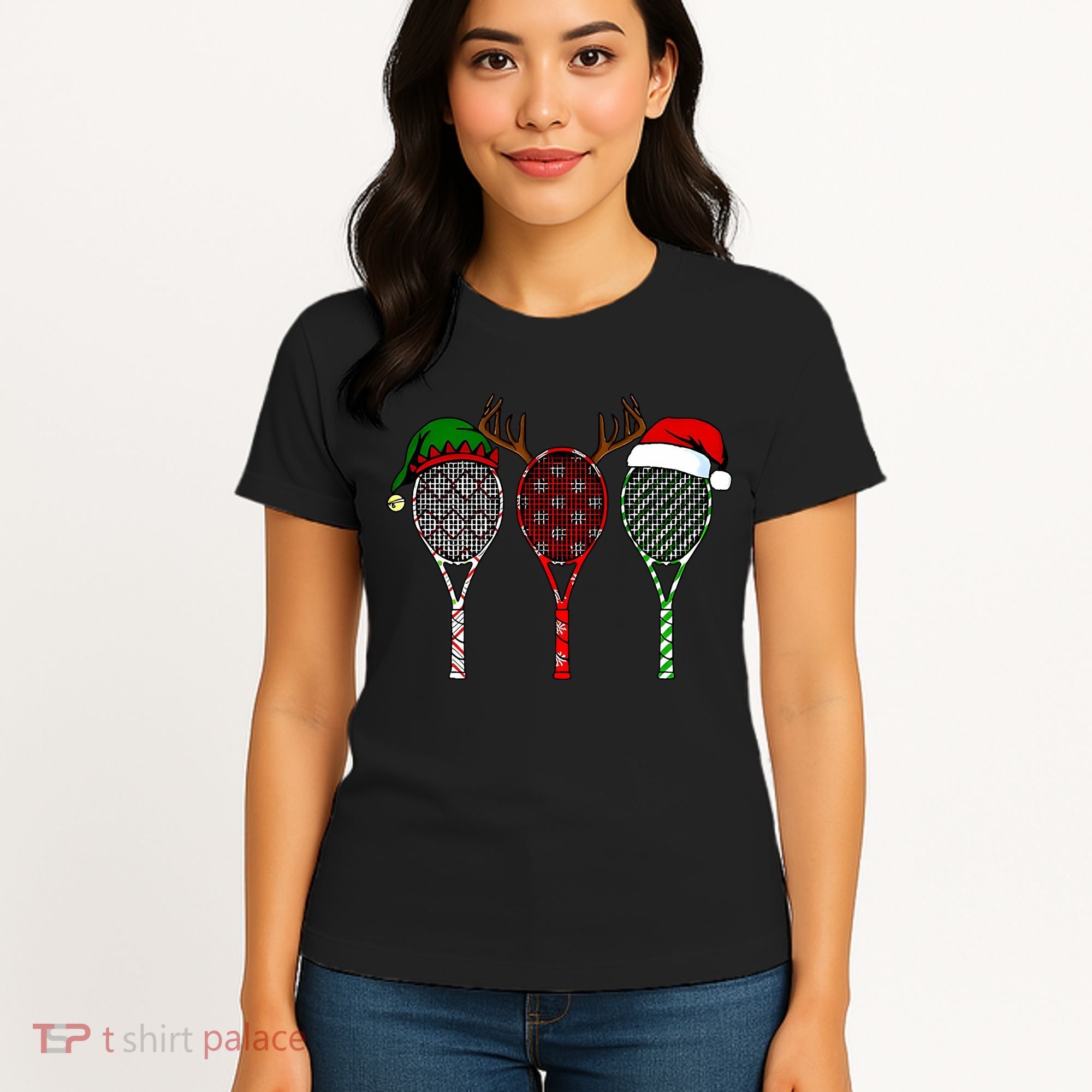 Tennis Merry Chistmas 3 Tennis Racket Christmas Women's T-Shirt
