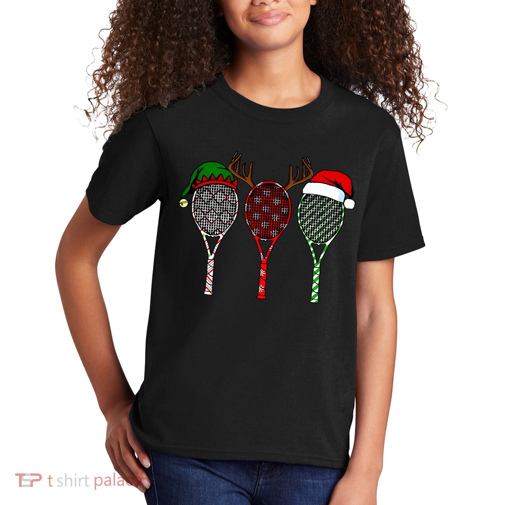 Tennis Merry Chistmas 3 Tennis Racket Christmas Kids T-Shirt